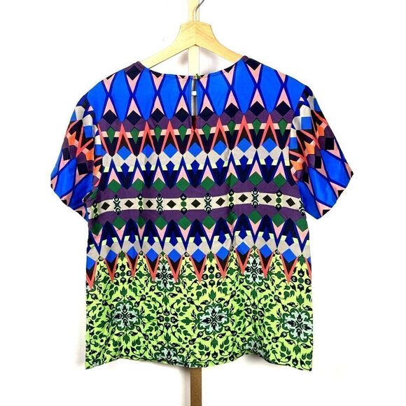 J. Crew Bold, Bright, Geometric Print S/S Blouse 100% Silk, EUC Size 6 - Picture 2 of 7